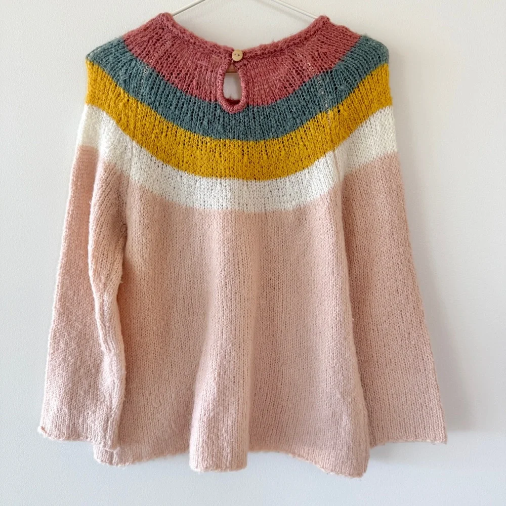 Zara Girls Rainbow Knit Sweater 3-4 | Dusty Pink Embroidered Yoke Pullover